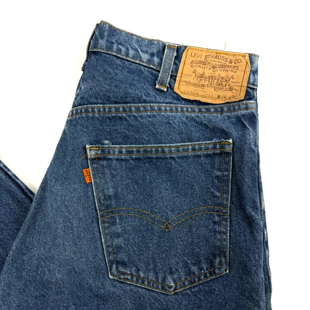 Vintage Orange Tab Levi's 505 217 Men's Straight Medium Wash Denim Jeans